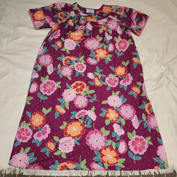 Vintage 60s 70s Sears Hawaiian Cotton Floral Muumuu House Lounge Dress SZ M/L - Picture 10 of 11